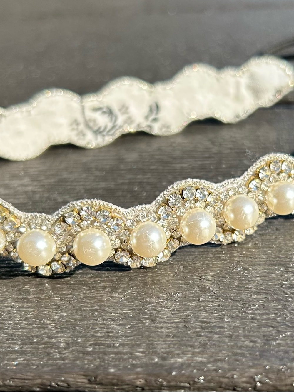 Pearl & Crystal Scalloped Headband - Ivory Pearls